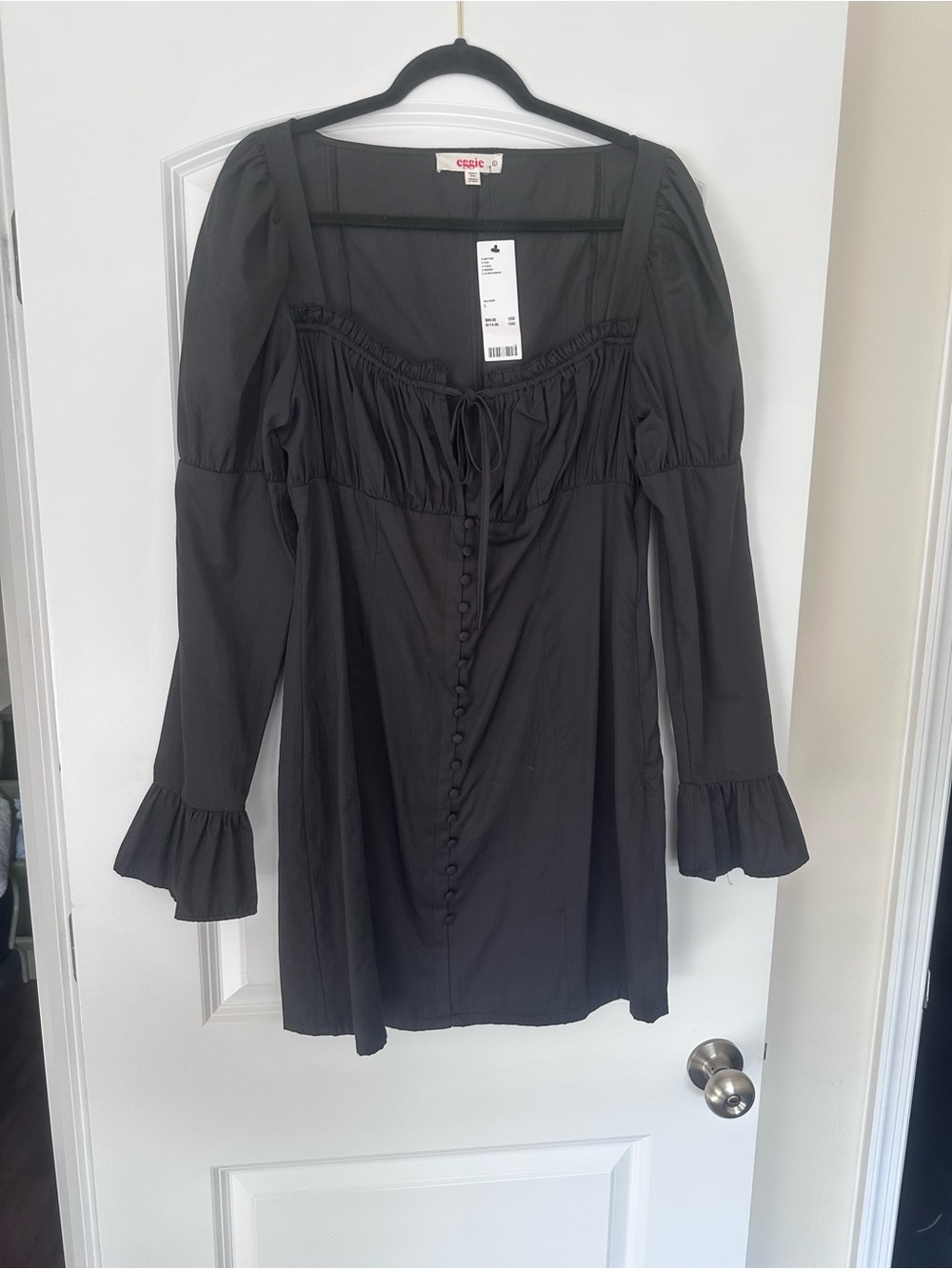 Casual Black Button-Front Peasant Dress Tunic